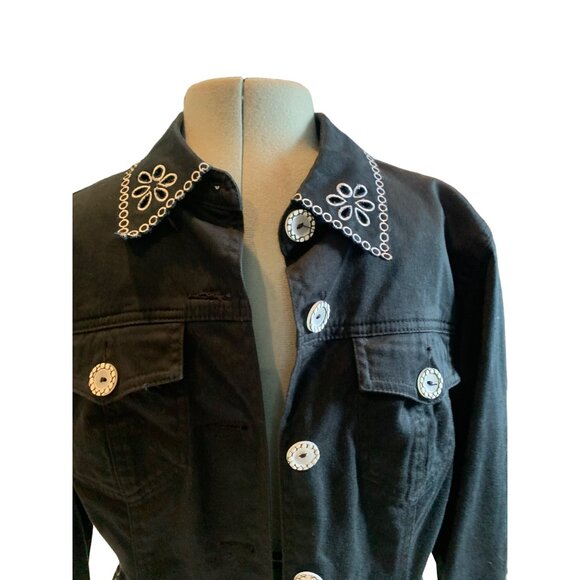Vera Vera medium,Black Woman's Jacket with white embroidery - Picture 3 of 10